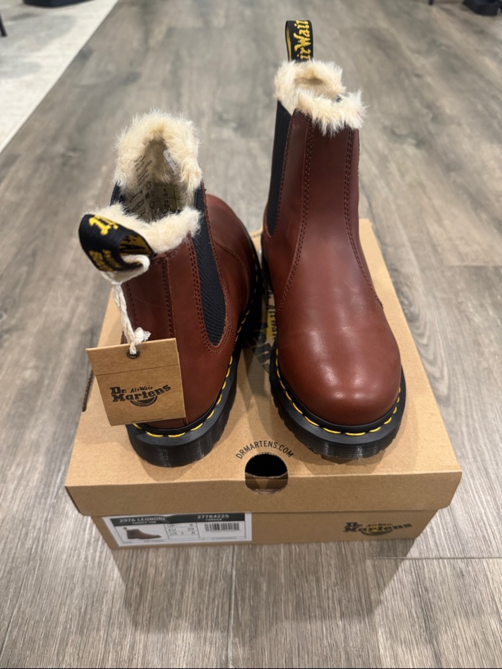 Dr. Martens Brown Leather Fur-Trim Leonore Boots